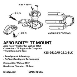 K-Edge Wahoo Aero Bolt TT Mount - 22.2mm for Computer Mounts -Electronics popular shop 76814 3